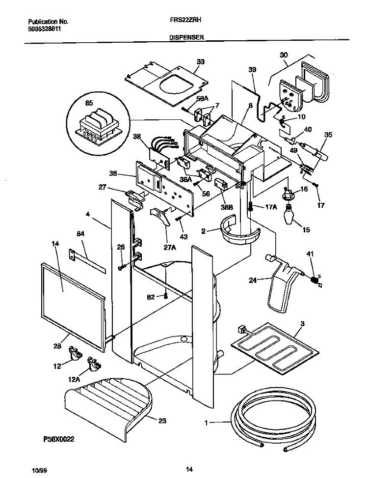 ICE AND WATER DISP Diagram and Parts List for FRS22ZRHW3  Frigidaire Refrigerator