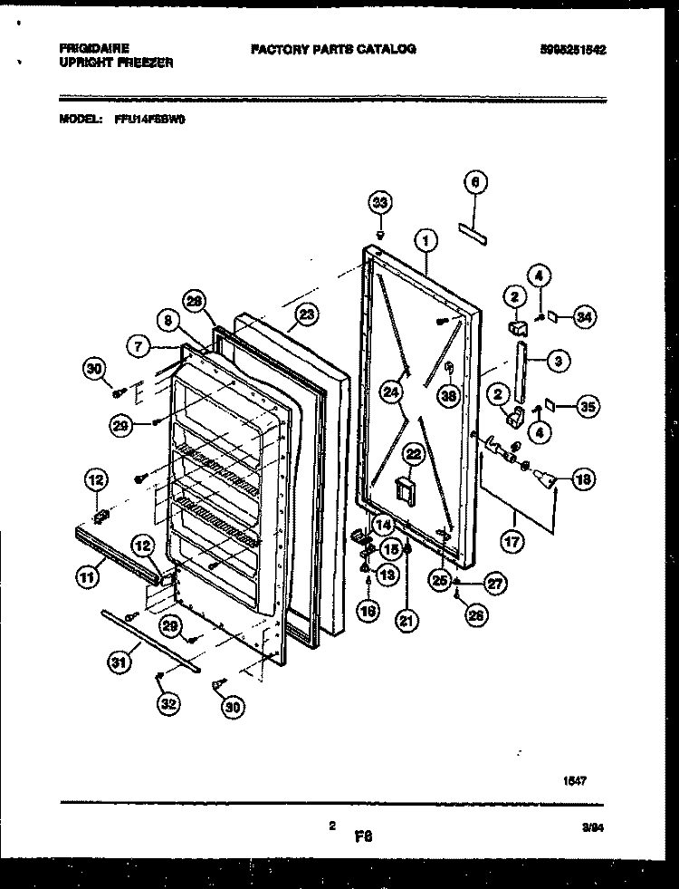 DOOR PARTS Diagram and Parts List for FFU14F5BW0  Frigidaire Freezer