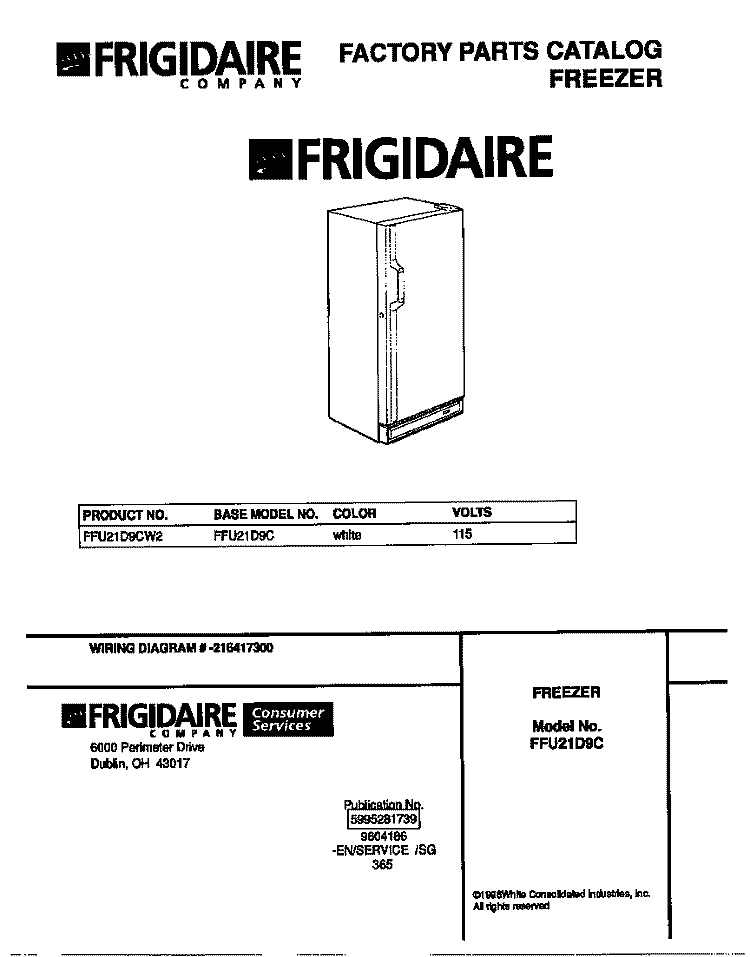 COVER Diagram and Parts List for FFU21D9CW2  Frigidaire Freezer