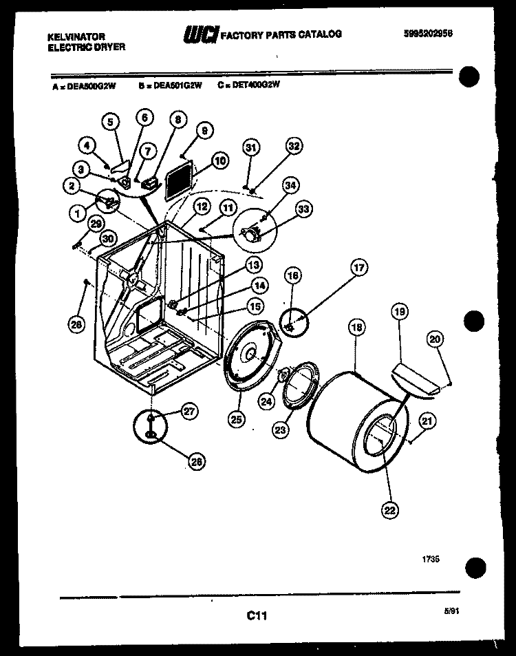 CABINET PARTS Diagram and Parts List for DET400G2W  Kelvinator Dryer