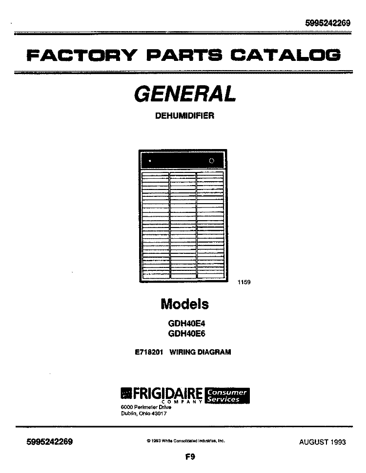 COVER Diagram and Parts List for GDH40E6  Frigidaire Dehumidifier