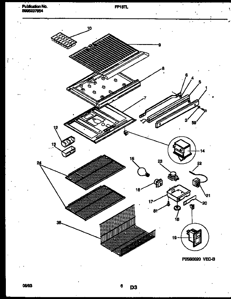 SHELVES AND SUPPORTS Diagram and Parts List for FP18TLL7  Frigidaire Refrigerator