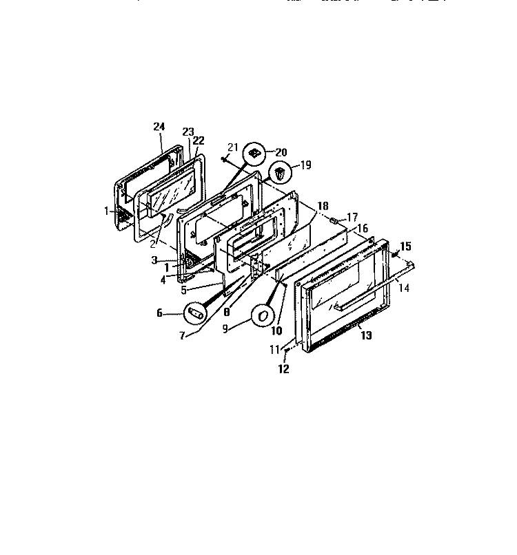 LOWER OVEN DOOR, PANELS Diagram and Parts List for REM638ML7  Frigidaire Range