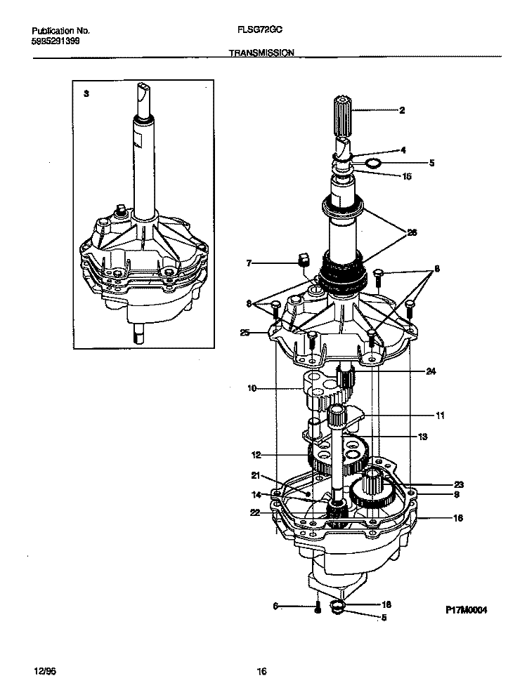 TRANSMISSION Diagram and Parts List for FLSG72GCT4  Frigidaire Washer Dryer Combo