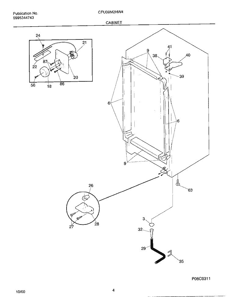 CABINET Diagram and Parts List for CFU09M2HW4  Frigidaire Freezer