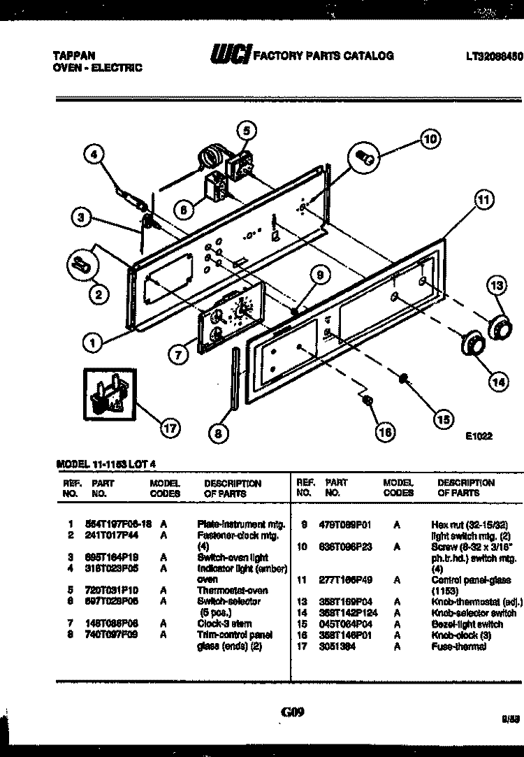 BACKGUARD Diagram and Parts List for 11-1153-23-04  Tappan Wall Oven