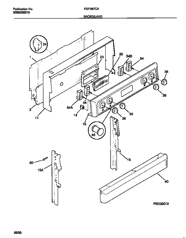 BACKGUARD Diagram and Parts List for FEF367CATC  Frigidaire Range