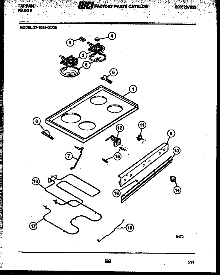 COOKTOP AND BROILER PARTS Diagram and Parts List for 37-1039-00-03  Tappan Range