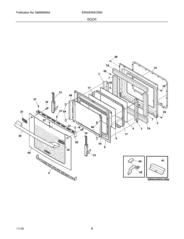 DOOR Diagram and Parts List for EW30EW5CGS6  Electrolux Wall Oven