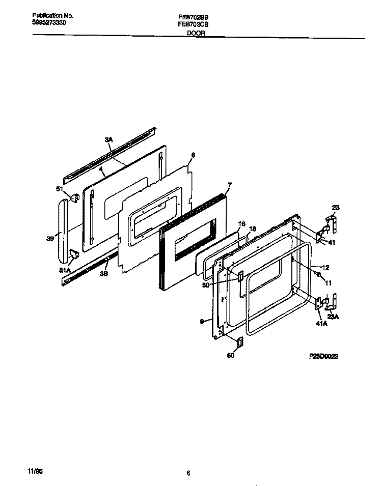 DOOR Diagram and Parts List for FEB702CBS6  Frigidaire Wall Oven