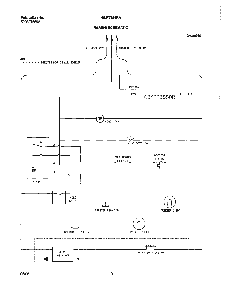 WIRING SCHEMATIC Diagram and Parts List for GLRT184RAB5  Frigidaire Refrigerator