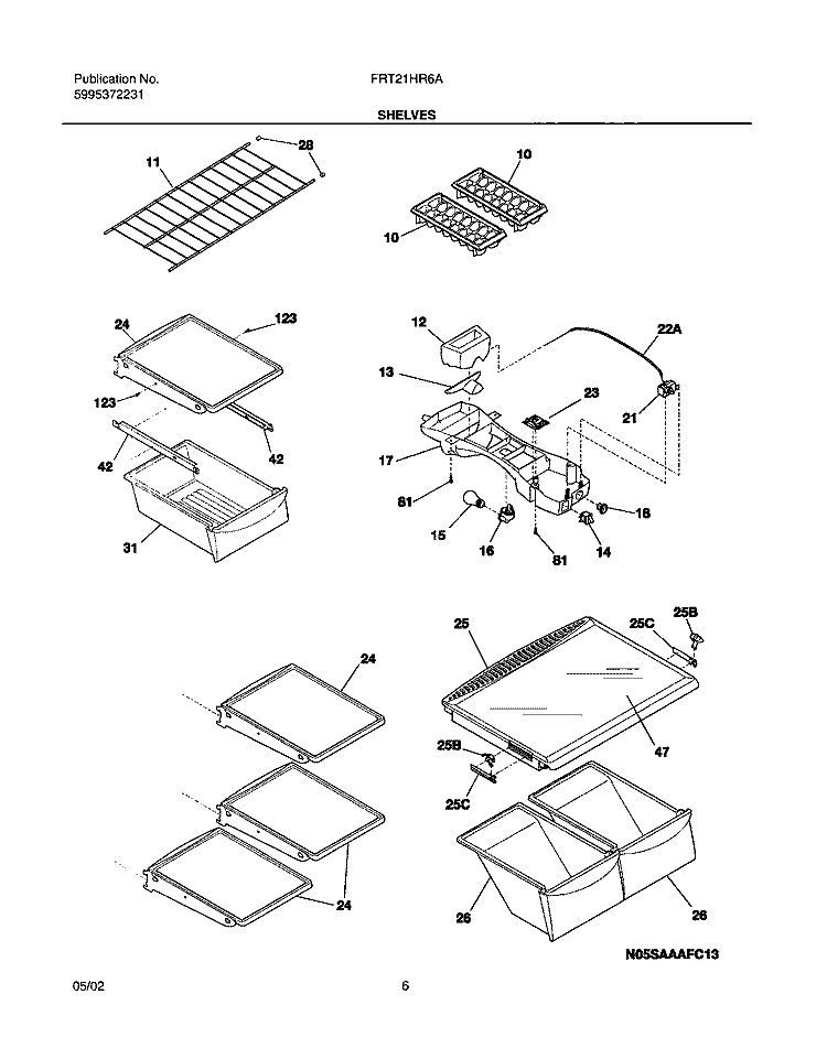 SHELVES Diagram and Parts List for FRT21HR6AB3  Frigidaire Refrigerator