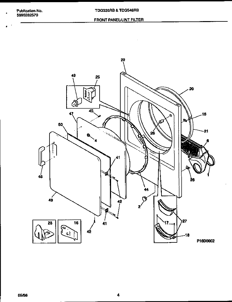FRONT PANEL / LINT FILTER Diagram and Parts List for TDG546RBD2  Tappan Dryer