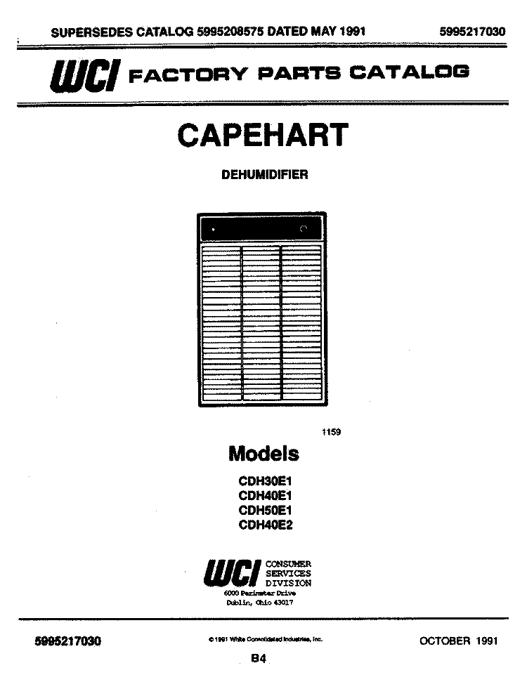 COVER Diagram and Parts List for CDH50E1  Frigidaire Dehumidifier