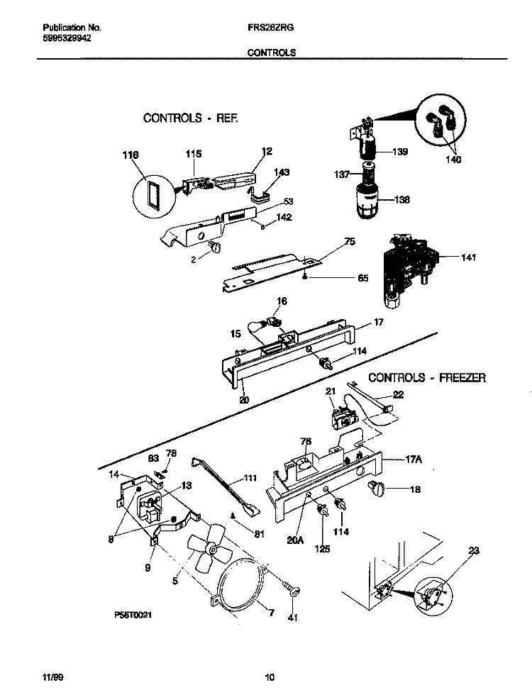 CONTROLS Diagram and Parts List for FRS26ZRGB9  Frigidaire Refrigerator