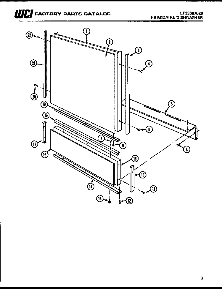 DOOR PARTS Diagram and Parts List for DW-5500CDL2  Frigidaire Dishwasher
