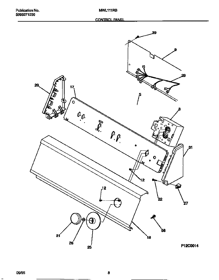 CONTROL PANEL Diagram and Parts List for MWL111RBW2  Frigidaire Washer