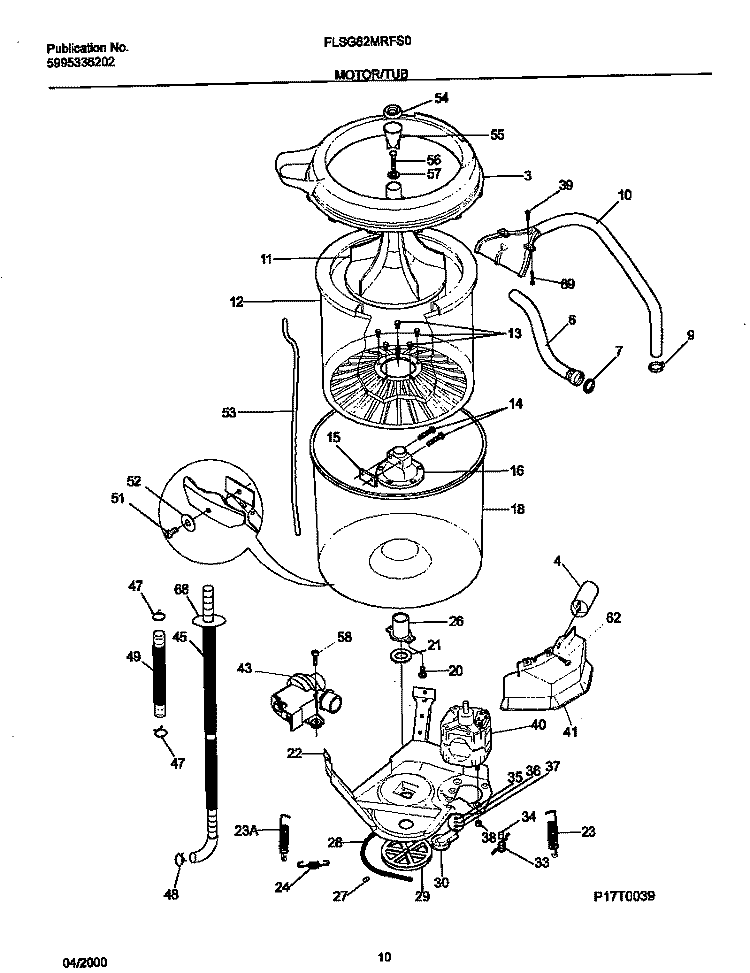 P17T0039 WSHR MTR, HOSE Diagram and Parts List for FLSG62MRFS0  Frigidaire Washer Dryer Combo