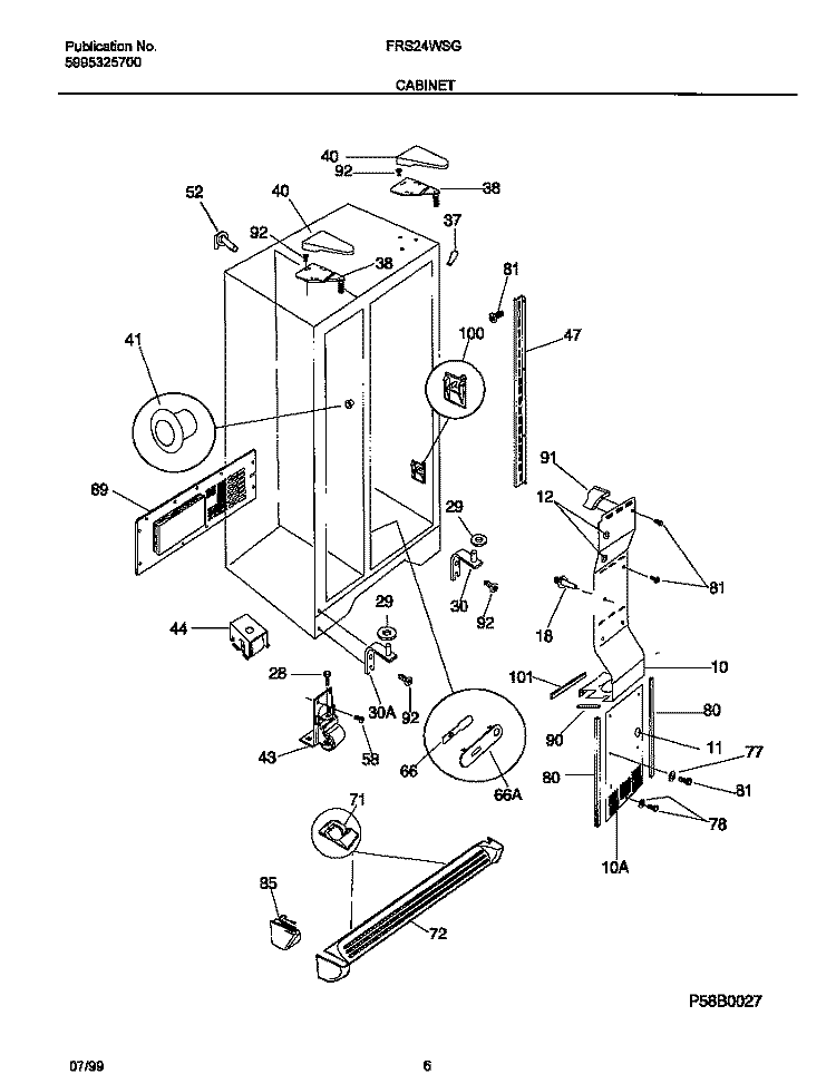 CABINET Diagram and Parts List for FRS24WSGW5  Frigidaire Refrigerator