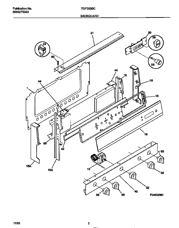 BACKGUARD Diagram and Parts List for TGF335BCWB  Tappan Range