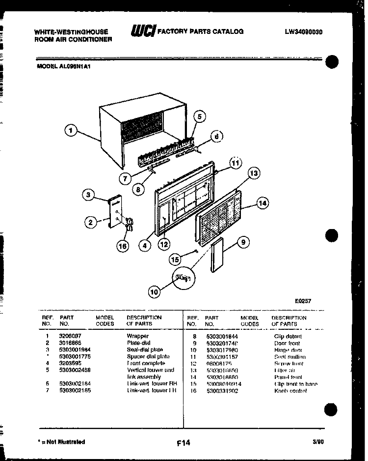 CABINET PARTS Diagram and Parts List for AL095N1A1  Frigidaire Air Conditioner