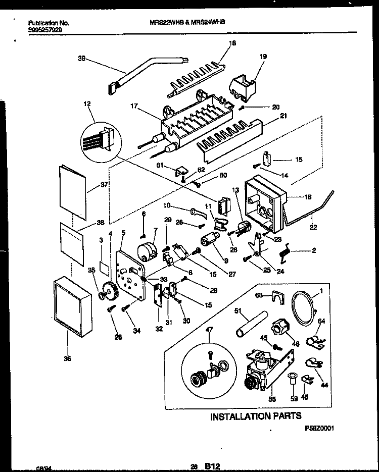 ICE MAKER AND INSTALLATION PARTS Diagram and Parts List for MRS22WHBD0  Frigidaire Refrigerator