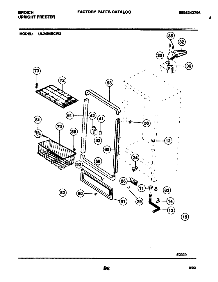 CABINET Diagram and Parts List for UL2494ECW2  Frigidaire Freezer