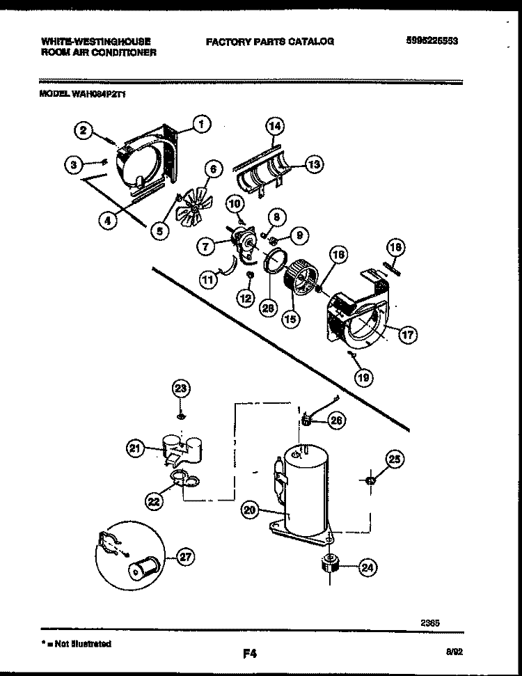 AIR HANDLING AND COMPRESSOR PARTS Diagram and Parts List for WAH084P2T1  Frigidaire Air Conditioner