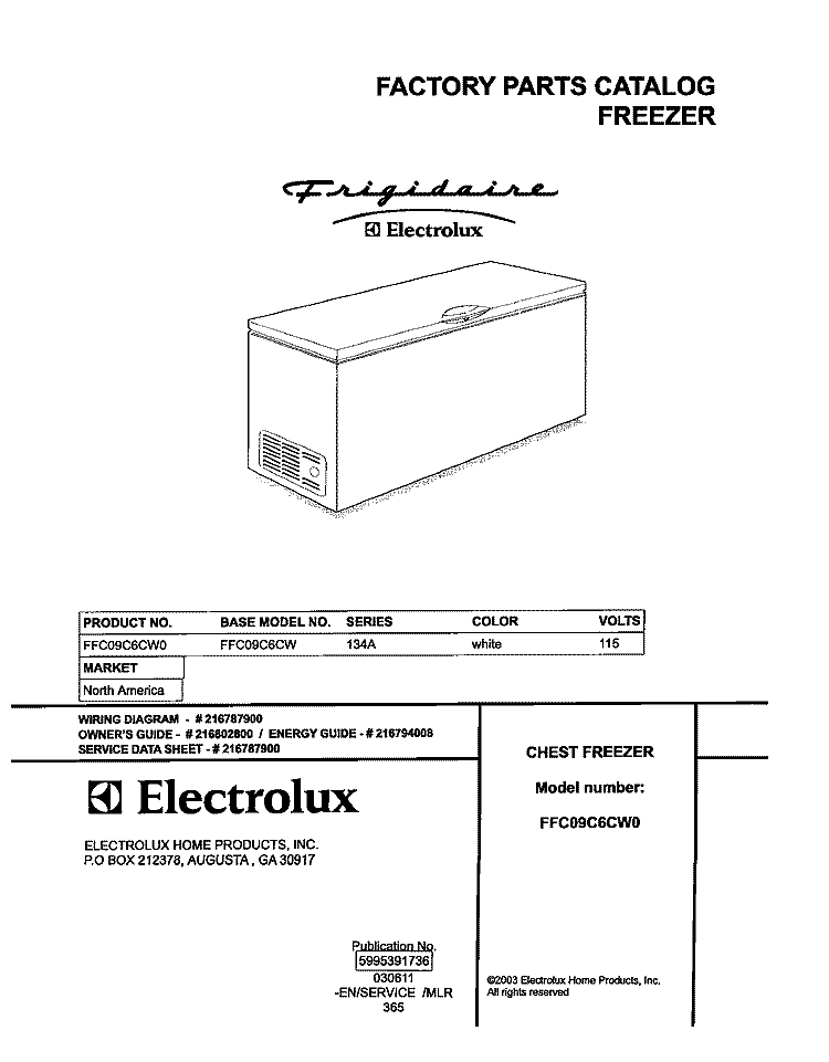 COVER Diagram and Parts List for FFC09C6CW0  Frigidaire Freezer