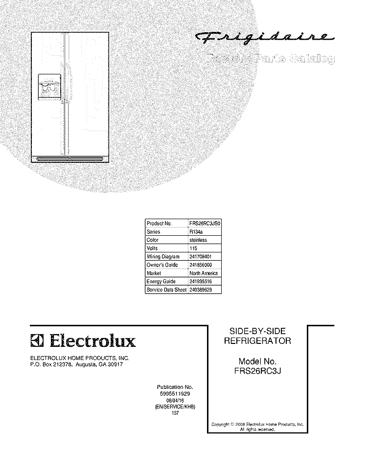 COVER Diagram and Parts List for FRS26RC3JS0  Frigidaire Refrigerator