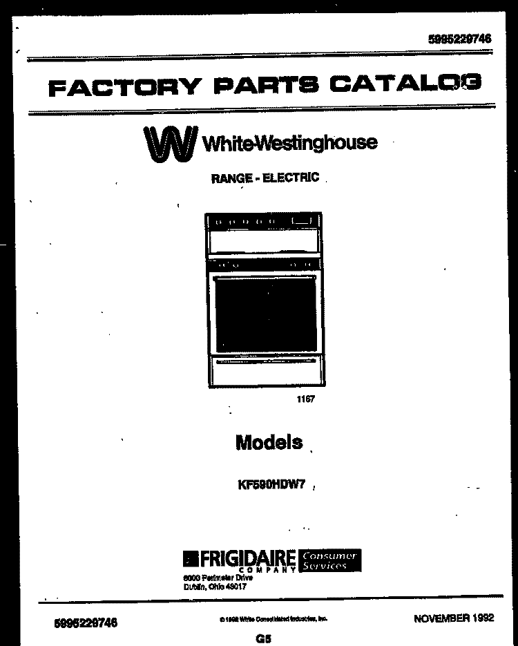BODY PARTS Diagram and Parts List for KF590HDW7  Frigidaire Range
