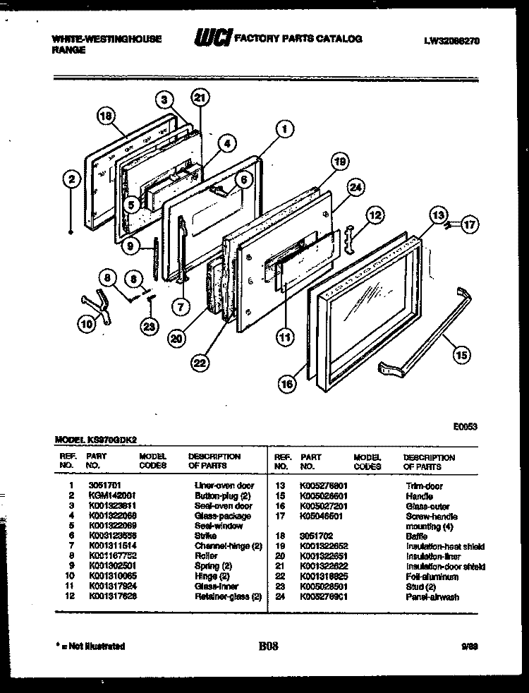 DOOR PARTS Diagram and Parts List for KS970GDKH2  Frigidaire Range