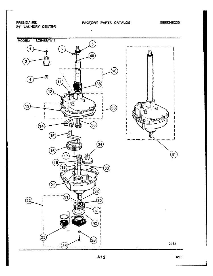 TRANSMISSION PARTS Diagram and Parts List for LCE462AW1  Frigidaire Washer