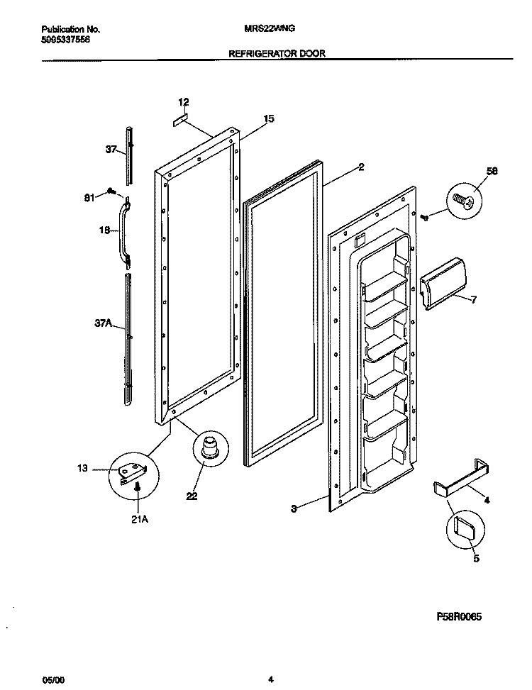 REFRIGERATOR DOOR Diagram and Parts List for MRS22WNGD0  Frigidaire Refrigerator