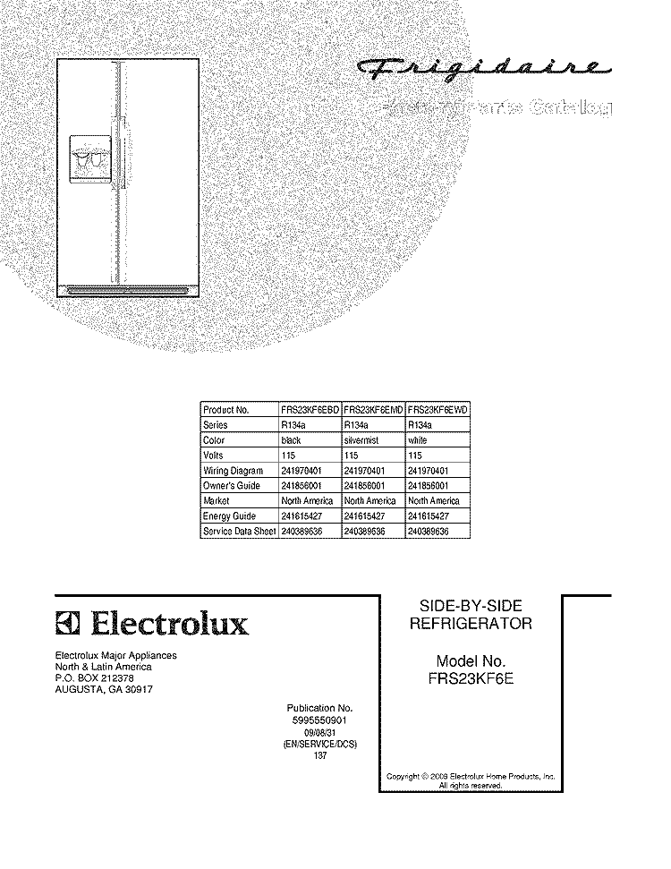 COVER Diagram and Parts List for FRS23KF6EMD  Frigidaire Refrigerator