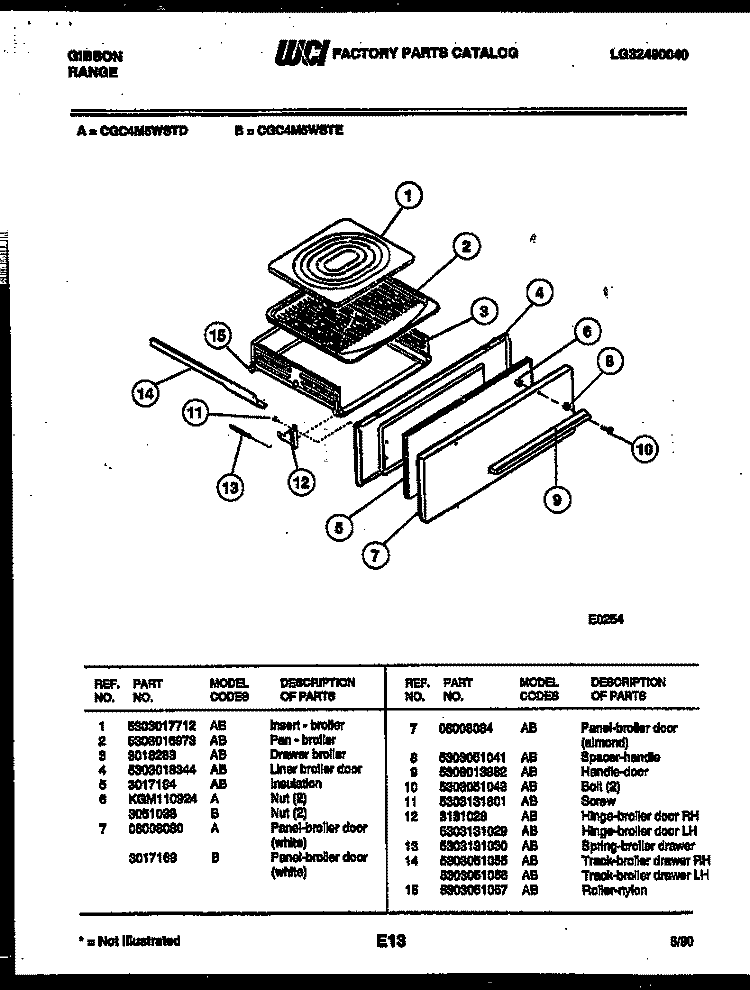 BROILER DRAWER PARTS Diagram and Parts List for CGC4M5WSTE  Gibson Range