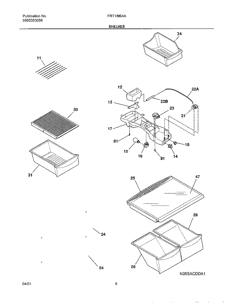SHELVES Diagram and Parts List for FRT18IB4AW0  Frigidaire Refrigerator