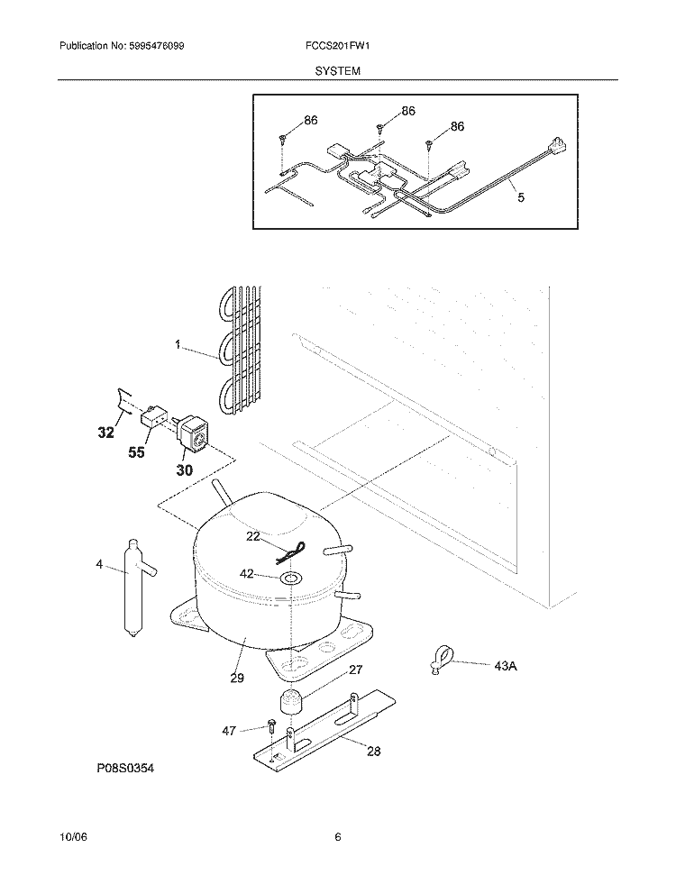SYSTEM Diagram and Parts List for FCCS201FW1  Frigidaire Freezer