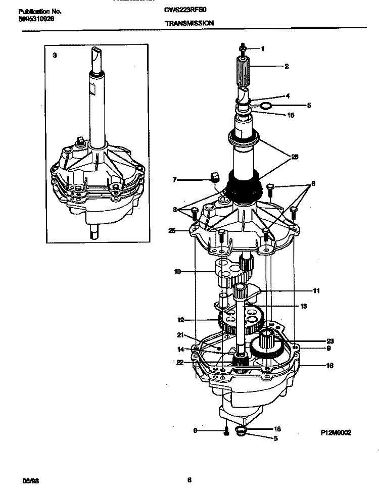 TRANSMISSION Diagram and Parts List for GWS223RFS0  Gibson Washer