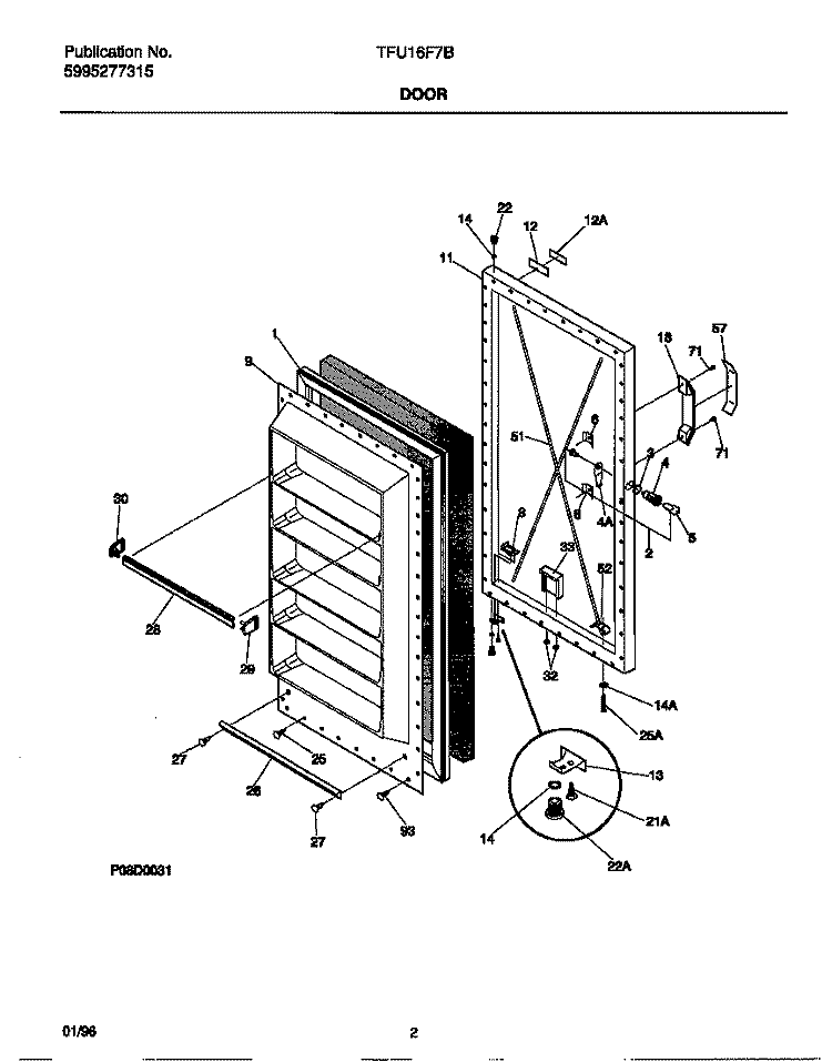 DOOR Diagram and Parts List for TFU16F7BW2  Tappan Freezer