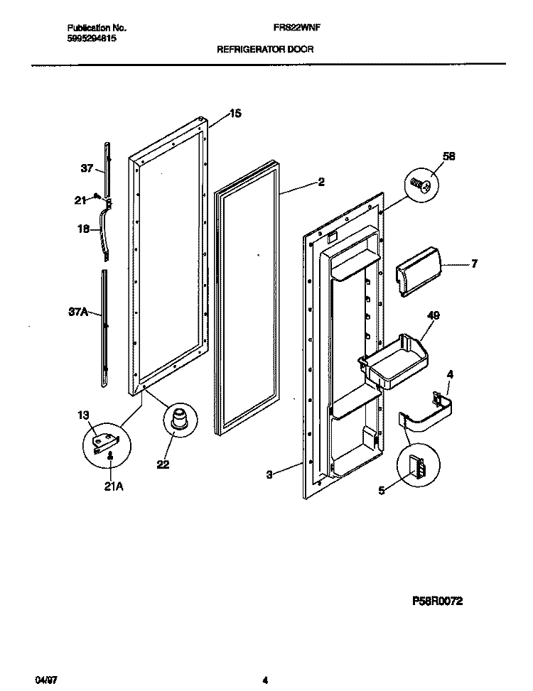 REFRIGERATOR DOOR Diagram and Parts List for FRS22WNFD1  Frigidaire Refrigerator