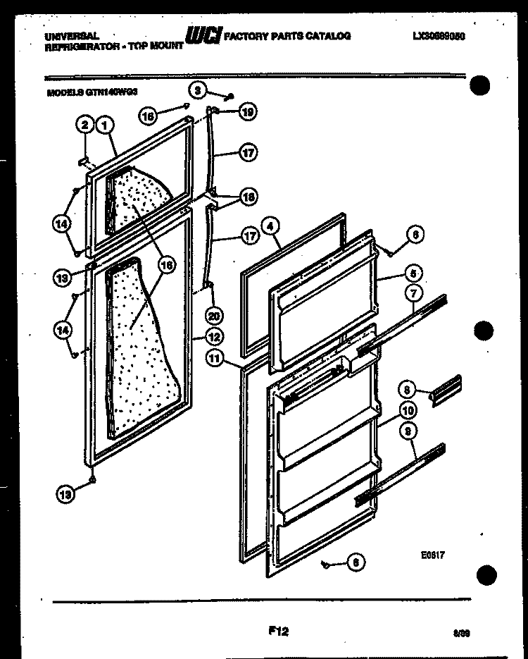 DOOR PARTS Diagram and Parts List for GTN140WG3  Frigidaire Refrigerator