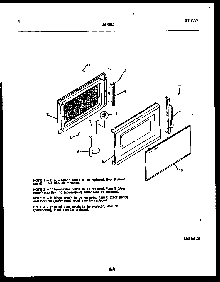 DOOR PARTS Diagram and Parts List for 56-9832-10-01  Tappan Microwave