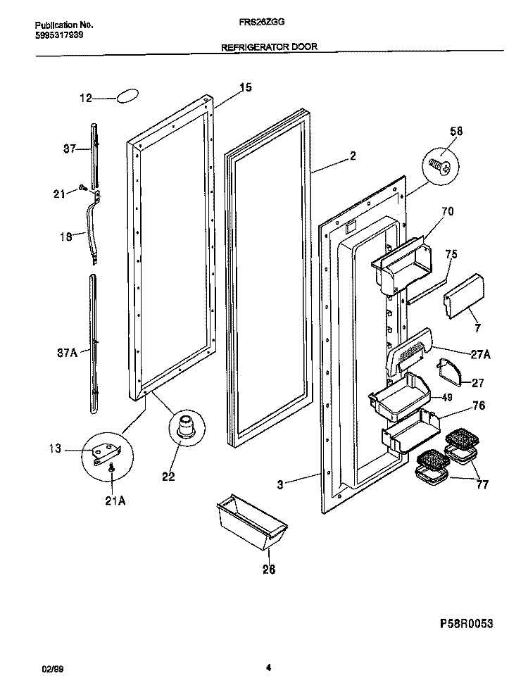 REFRIGERATOR Diagram and Parts List for FRS26ZGGB6  Frigidaire Refrigerator
