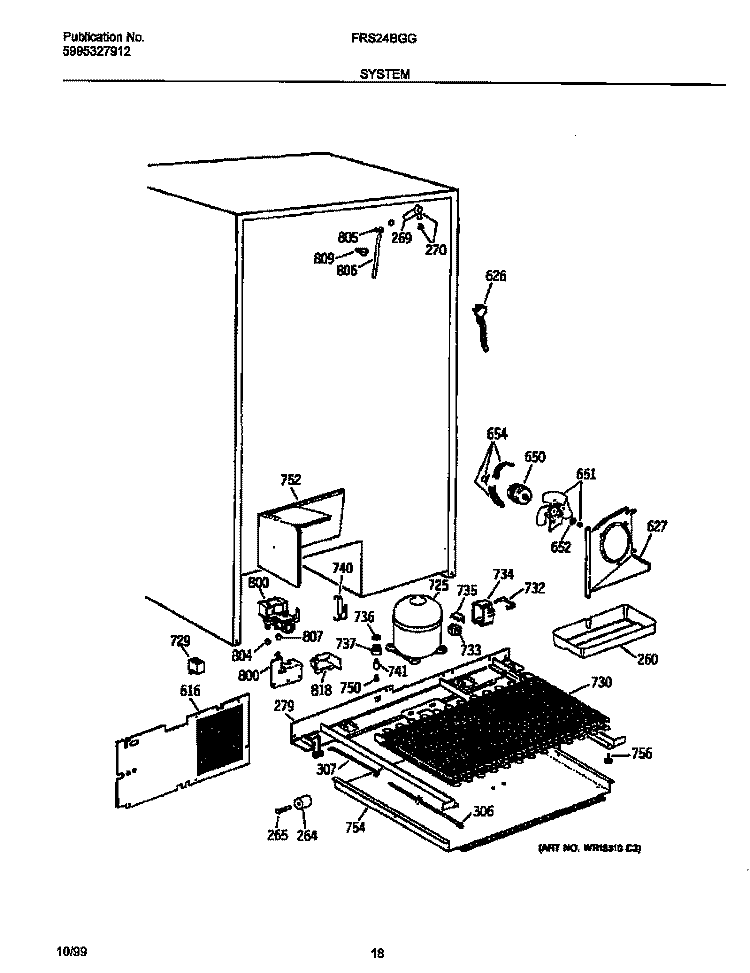 SYSTEM Diagram and Parts List for FRS24BGGW2  Frigidaire Refrigerator