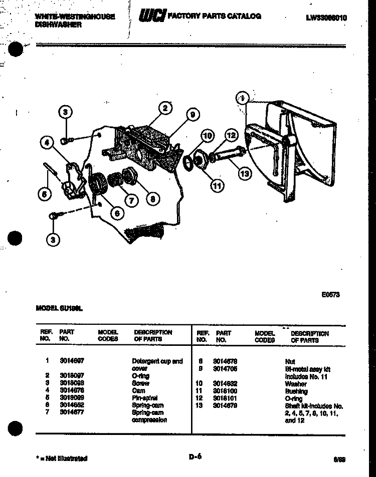 CAM Diagram and Parts List for SU180L  Frigidaire Dishwasher
