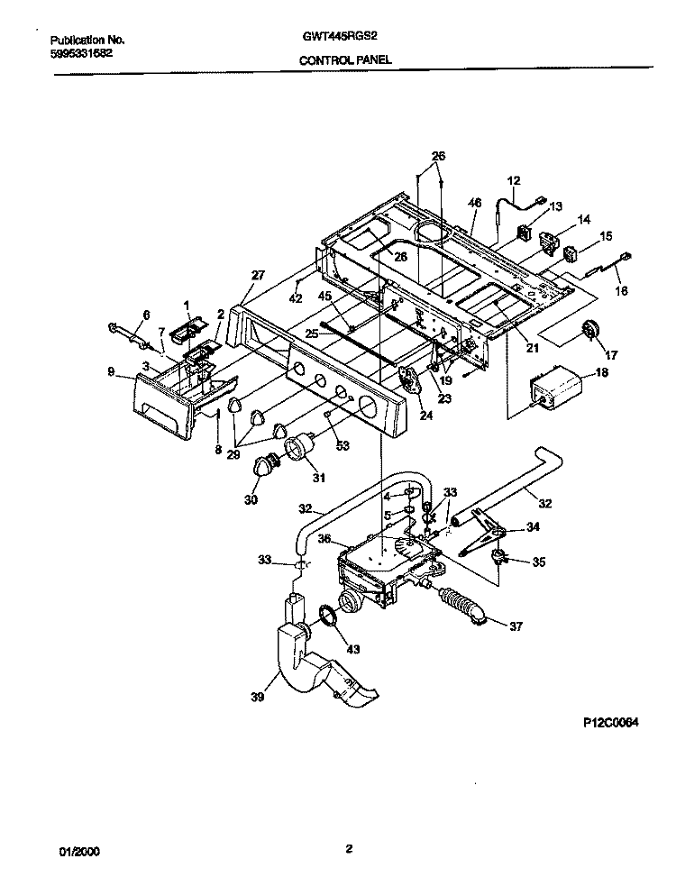 CONTROL PANEL Diagram and Parts List for GWT445RGS2  Gibson Washer