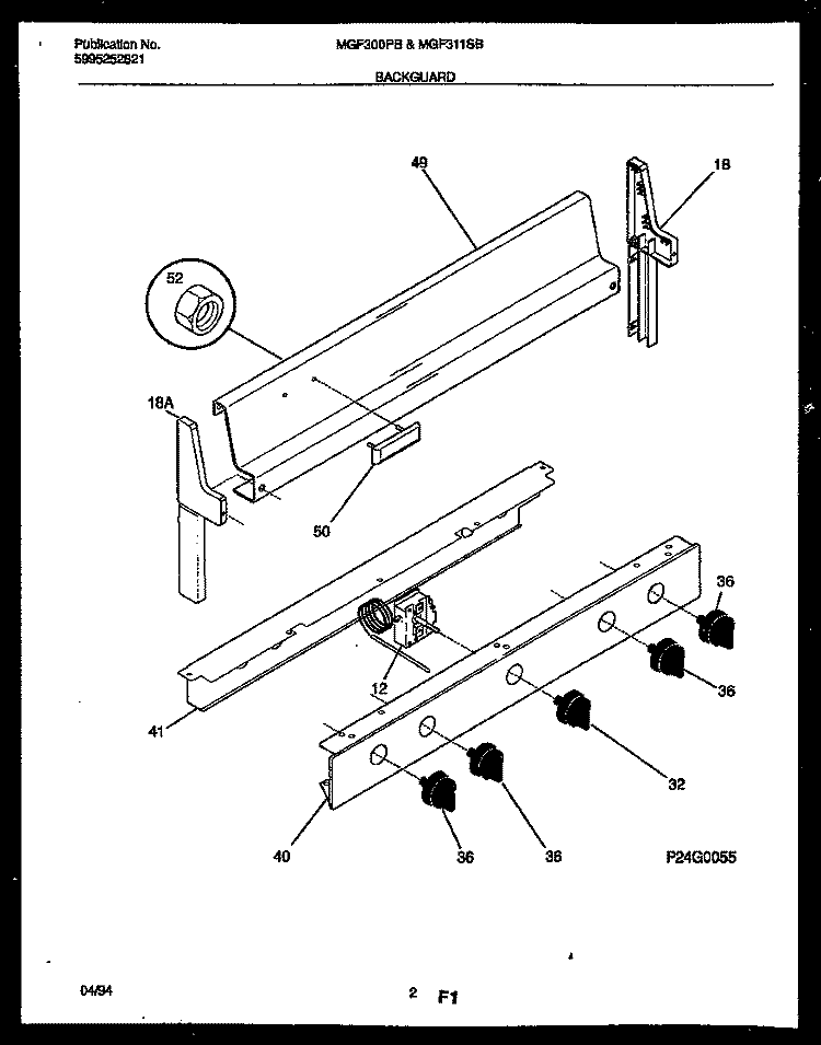 BACKGUARD Diagram and Parts List for MGF300PBWA  Frigidaire Range