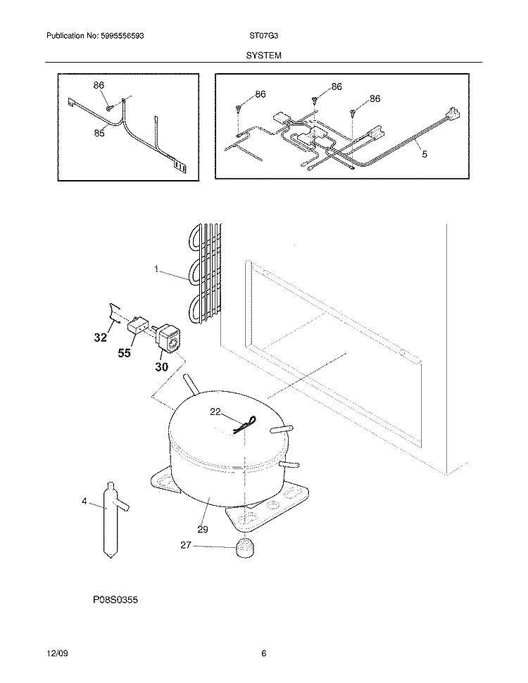 SYSTEM Diagram and Parts List for ST07G3  Frigidaire Freezer