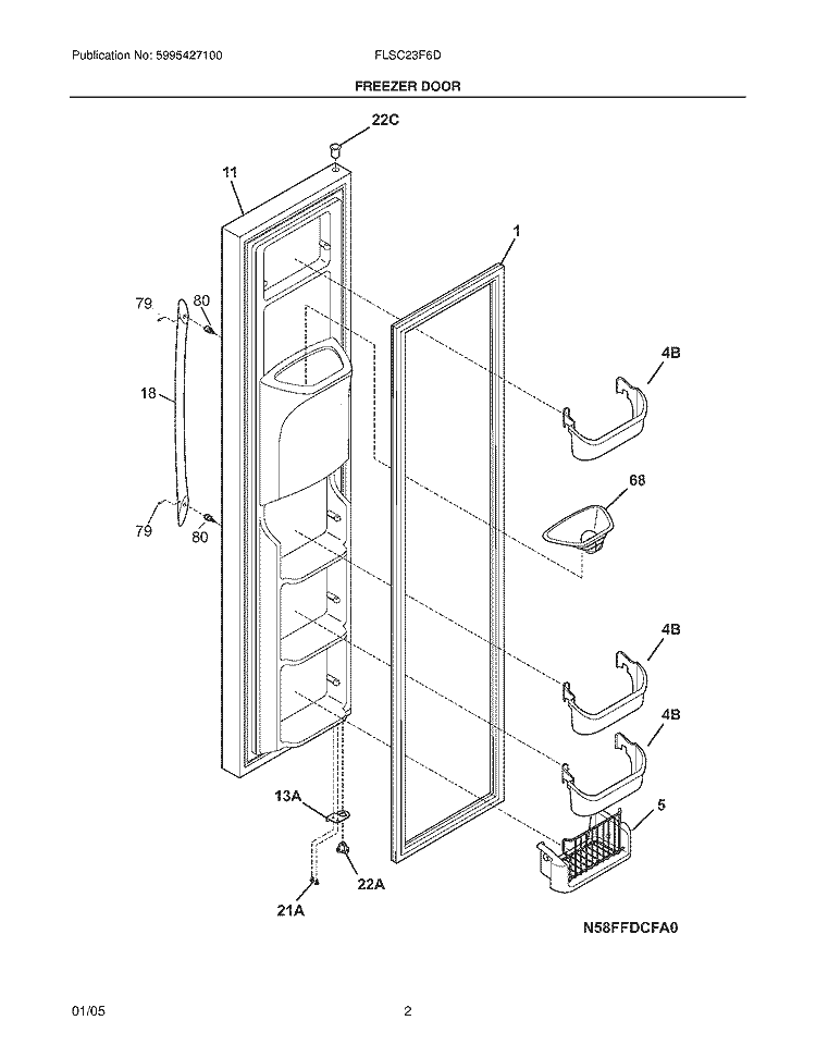 FREEZER DOOR Diagram and Parts List for FLSC23F6DS2  Frigidaire Refrigerator